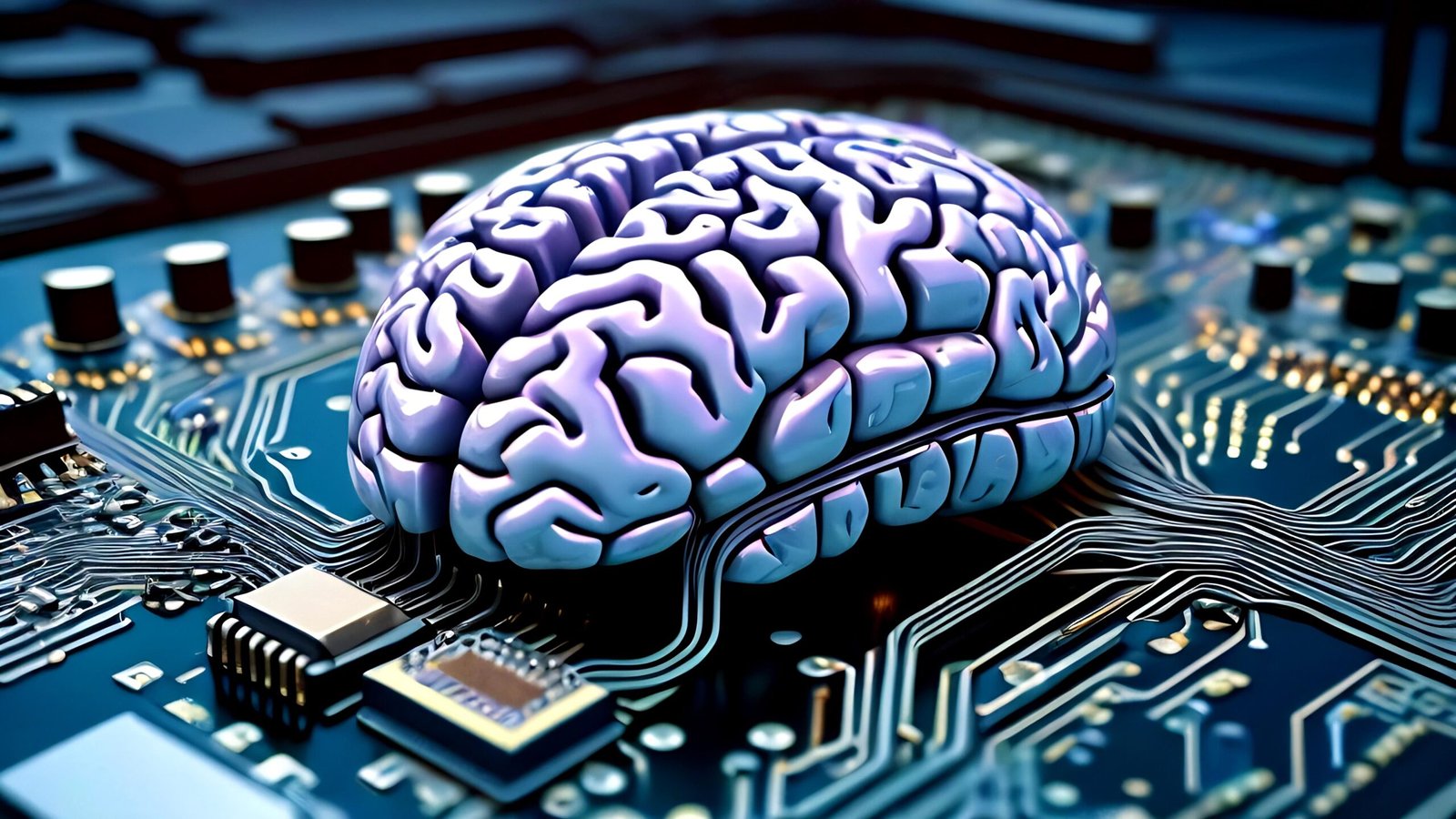 Image of an artificial brain embedded in an electronic circuit board